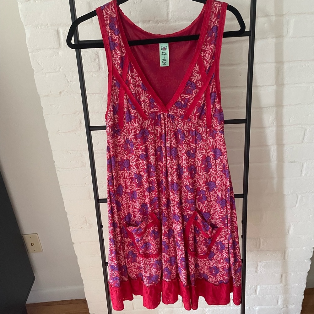 Vintage Free People red/purple floral mini dress EUC